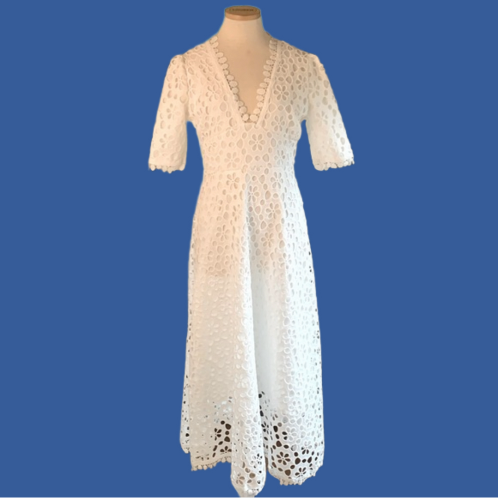 Alex Vinash white floral eyelet short sleeve maxi dress